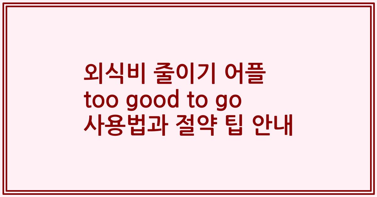 외식비 줄이기 어플 too good to go 사용법과 절약 팁 안내