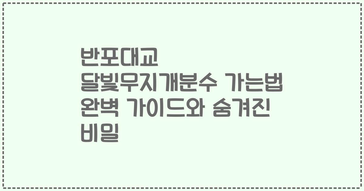 반포대교 달빛무지개분수 가는법 완벽 가이드와 숨겨진 비밀