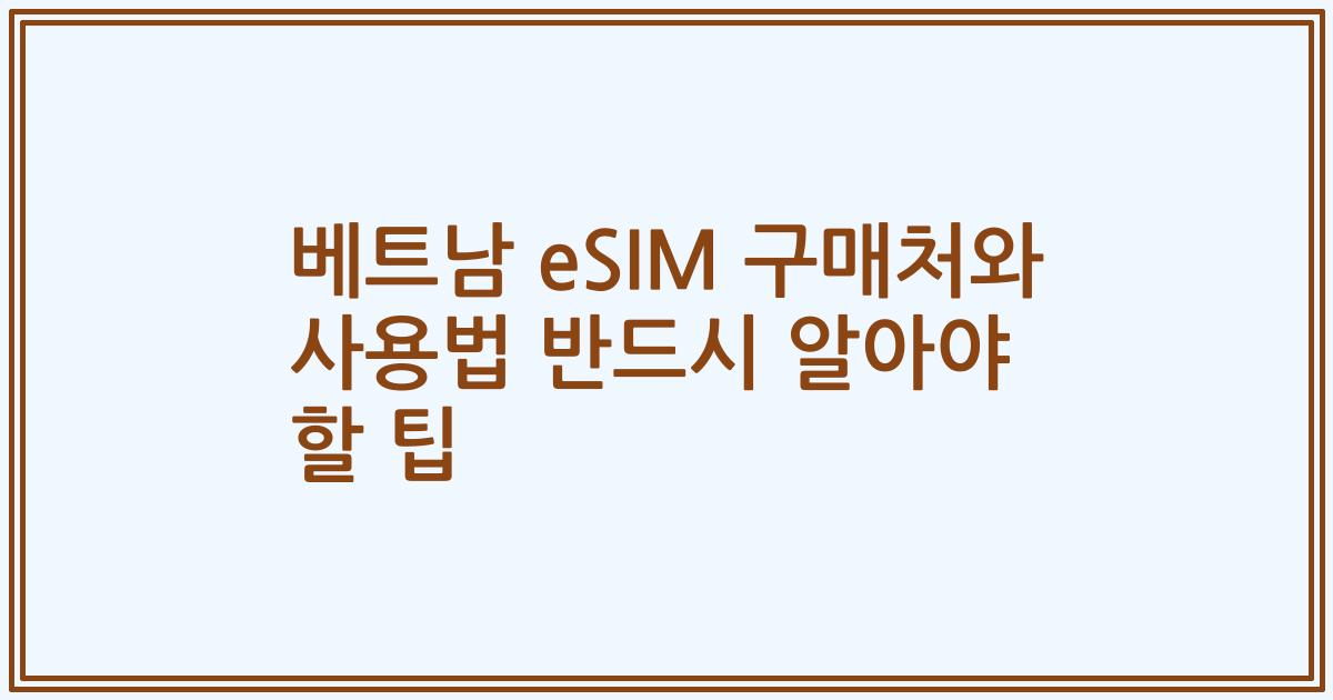 베트남 eSIM 구매처와 사용법 반드시 알아야 할 팁